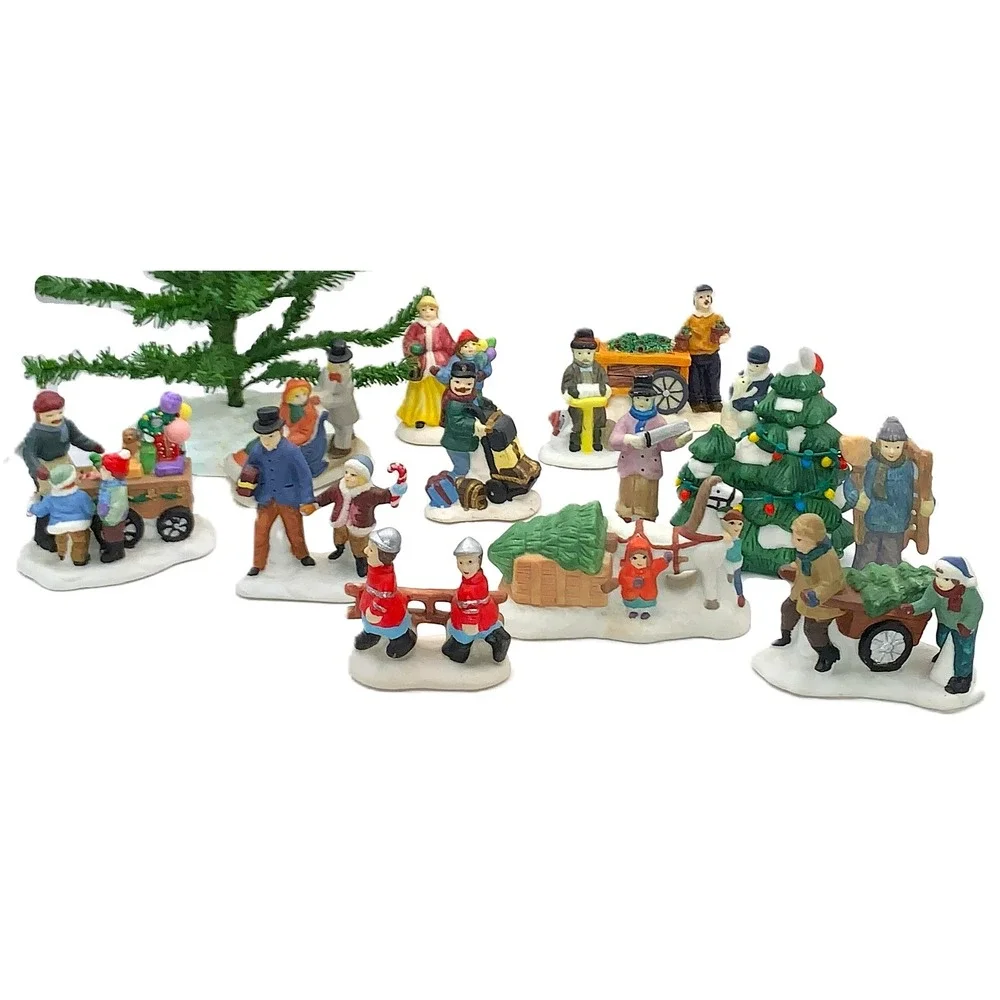 14 Christmas, Train Village Figures Oldtime Vendors Town Folk Porcelain Avg 2.5